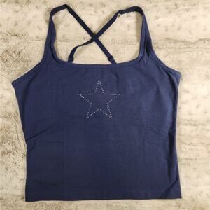 VS PINK All-Day Cotton Strappy Back Bra Tank Top - Navy Blue - Large - NWT